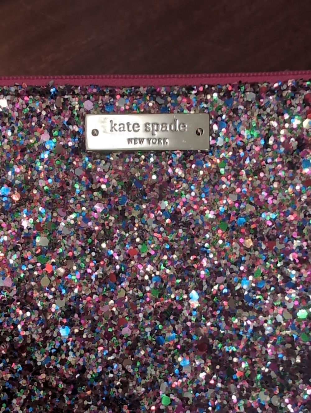 kate spade Multicolor Glitter Zip Pouch - Pink Trim